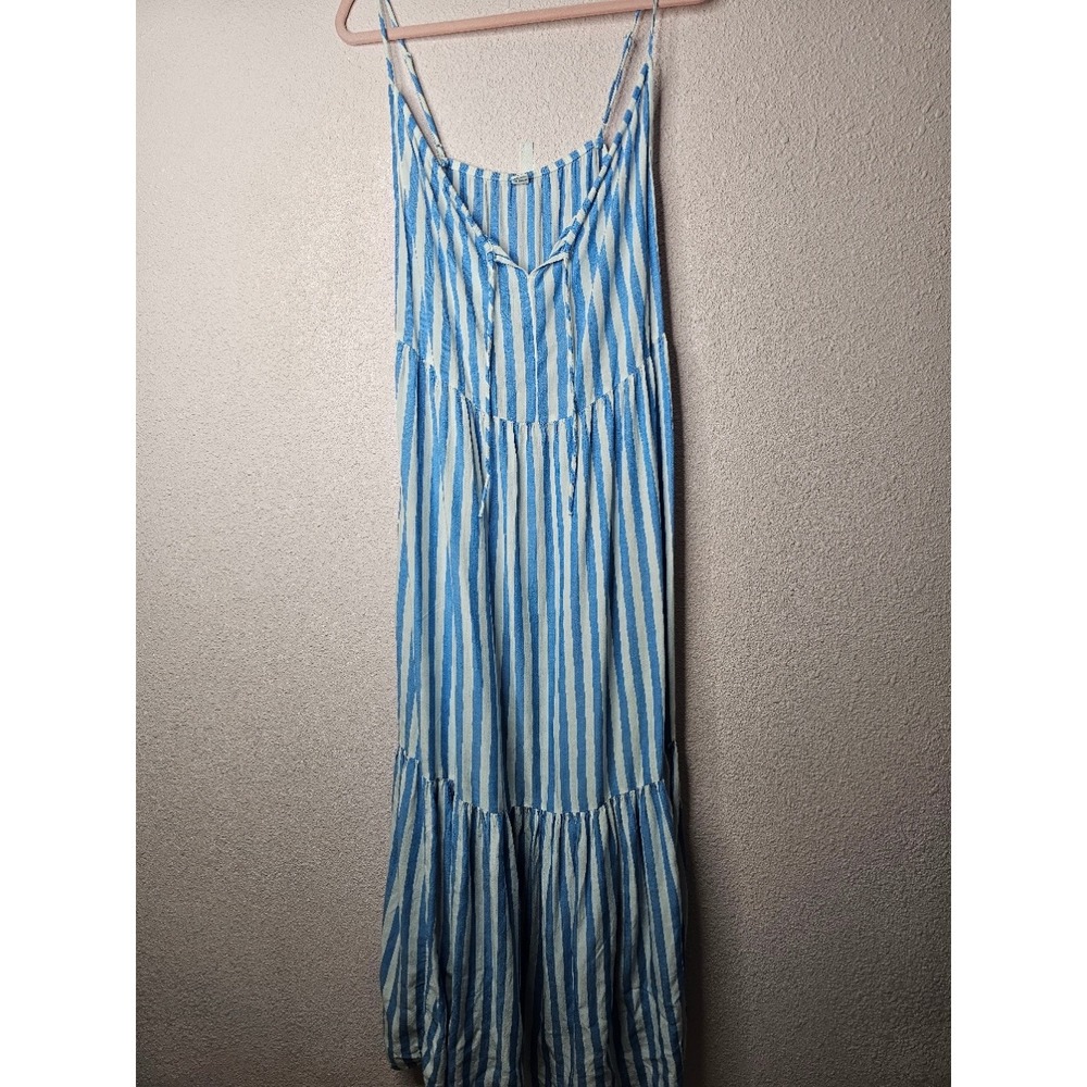 Old Navy Womens Blue White Striped Tiered Maxi Dress Adjustable Straps Large